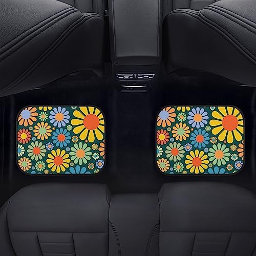 Colorful Hippie Flower Car Floor Mats Set of 4,Abstract Tropical Floral Seamless Pattern Cute Flowers Vehicle Front Rear Carpets Mats Universal Car Floor Rugs Car Accessories for Van Truck