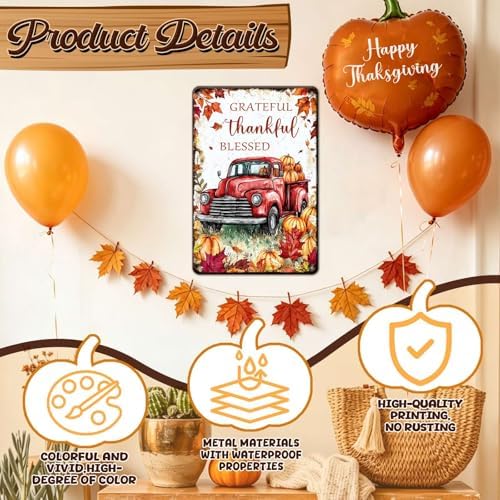 Fall Sign Thanksgiving Retro Tin Sign Grateful Thankful Blessed 8x12Inch - Image 3