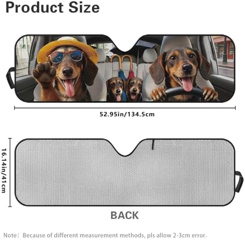 Renewold Automotive Windshield Sunshade for Jeep Wrangler JK JL JLU 1997-2023 Gladiator JT 2020-2023 Car Front Window Shade Sun Shield Sun Visor Funny Dachshund Driving Blocks Heat Sunlight UV Glare