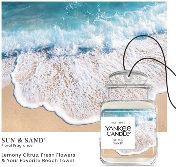 Yankee Candle Car Jar Ultimate Air Freshener, Hanging Car Freshener, Long Lasting Car Fragrance (Sun & Sand)
