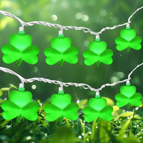 8.5Ft St Patricks Day Lights Outdoor Shamrock Lights String Plug in with 10 LED Lucky Clover for Irish Bedroom Home Garden Party Green Feast St. Patrick's Day Decorations, 0.48W by SOTOPOO
