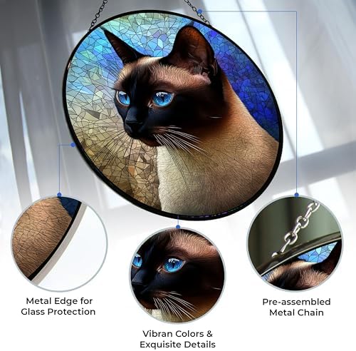 Easter Siamese Cat Suncatcher Stained Glass Window Hangings Sun Catchers Colorful Ornament Gifts for Women Mom Wife Halloween Christmas Housewarming - Image 3