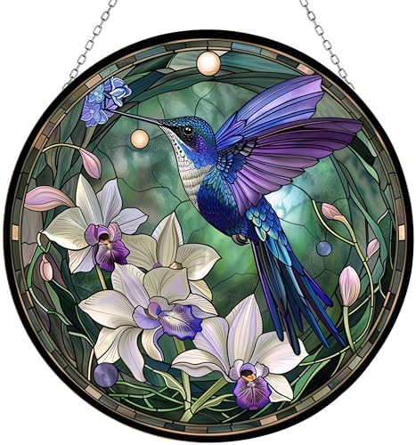 Hummingbird Suncatcher Stained Glass Window Hangings for Women Mom Red Birds Sun Catchers Colorful Ornament Bird Lovers Gift Gifts for Women Mom Wife by 365CUSGIFTS