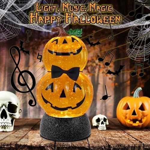 Halloween Snow Globe Lantern Lighted Pumpkin Musical Snow Globe Glitter with 6H Timer Battery and USB Operated Halloween Snow Globes Water Lantern for Spooky Festival Party Decoration (Pumpkin) - Image 5