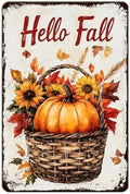 Fall Sign Thanksgiving Day Pumpkin Retro Tin Sign Hello Fall 8x12Inch by Unknown
