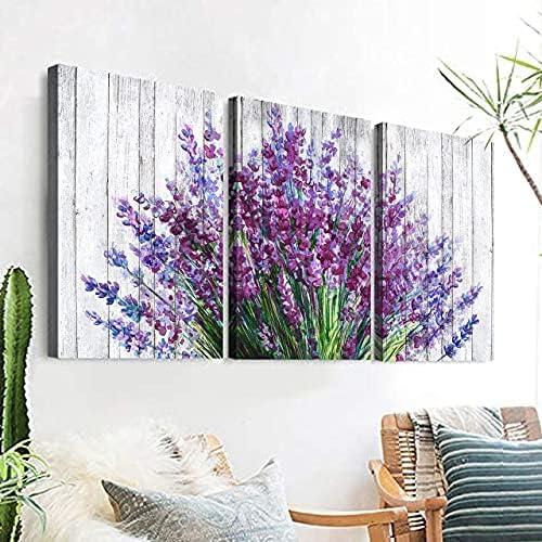 Rustic Lavender Wall Art Purple Flower Painting for Living Room Vintage Farmhouse Purple Bathroom Wall Decor Canvas Prints Floral Posters Kitchen Botanical Pictures Bedroom Home Decorations 12x16" 3P - Image 3