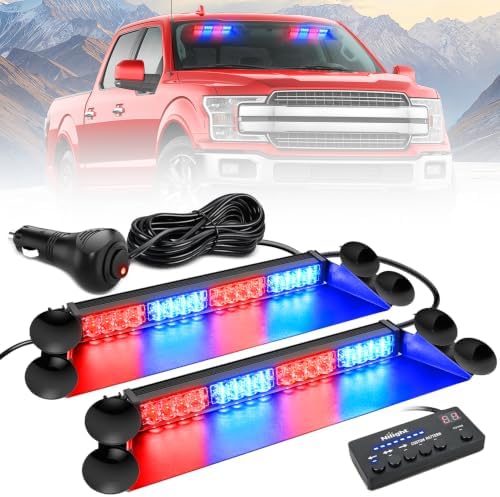 Nilight 32LED Red Blue Dash Strobe Light w/Controller Windshield Mount