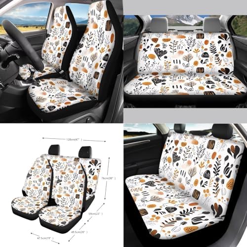 Boho Abstract Geometric Art Print 15Pcs Car Seat Cover Full Set Car Steering Wheel Cover Seat Belt Cover Trash Bin Air Vent Storage Box Front Rear View Mirror Car Cup Holder Keychain