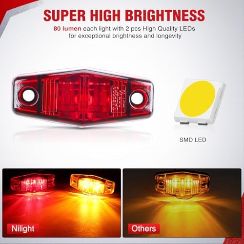 Nilight 2.5" Oval Side Marker Light,4 Amber & 4 Red, 2LED Waterproof