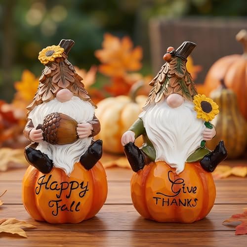 Topadorn Fall Gnomes Figurines Set of 2, Pumpkin Thanksgiving Decor - Image 5