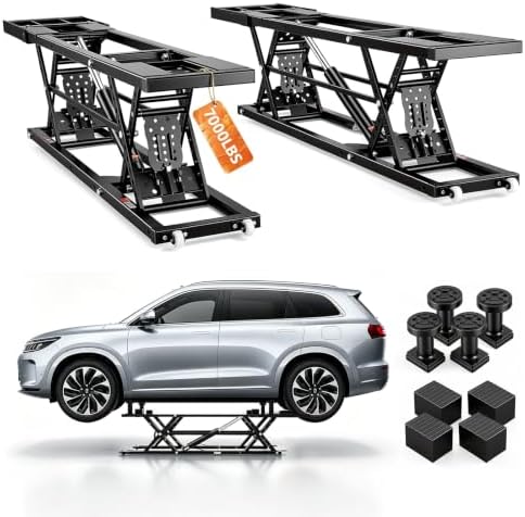 VEVOR Portable Car Lift - 7,000 LBS Capacity, 26.8" Max. Height, Heavy-Duty Carbon Steel Truck Lift with 120V Power Unit by VEVOR