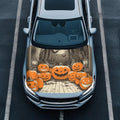 Halloween Pumpkin Hood Cover Elastic Fabric, Forest Bat Moon Car Cover Suitable for Most Vehicles Sedans Trucks SUVs, Car Decorate Accessories
