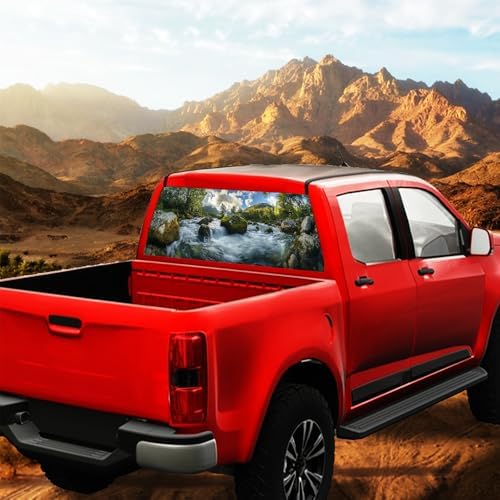 Beautiful River Pickup Truck Decals Rear Window, Natural Stream Stones Moss Abstract Forest Automotive Decals and Graphics Rear Window Decals for Trucks, Car Window Decal Sticker 66 x 22 inch