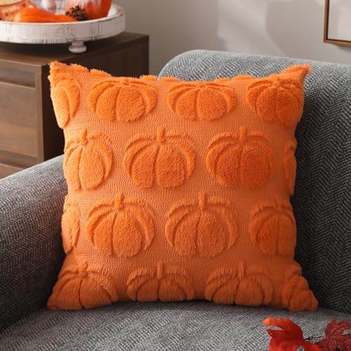 DFXSZ Fall Pillow Covers 18x18 2Pcs Orange Pumpkin Fall Decoration for Home - Image 3