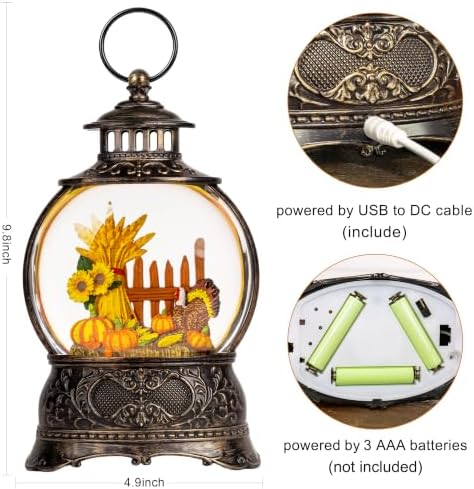 Halloween Christmas Fall Snow Globes Thanksgiving Water Lantern Swirling Glitter Snow Globe for Autumn Harvest Day Decorations Home Fall Decor Gifts (Turkey & Pumpkins) - Image 5