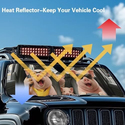 Renewold Funny Pink Pig Driving Windshield Sun Shade Car Front Window Sunshade for Jeep Wrangler JK JKU JL JLU 2/4 Door Gladiator JT Auto Sun Visor Shield Blocks UV Sunlight Heat Car Accessories Cover