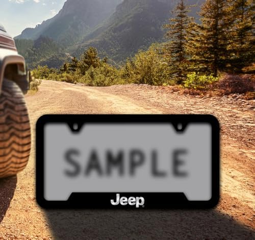Jeep Black Coated Metal License Plate Frame with Exposed Chrome Jeep Bottom Notched