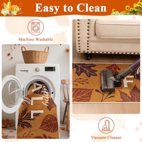 U'Artlines Happy Fall Leaves Kitchen Rugs with Runner Sets 3 Piece, Brown - Image 6