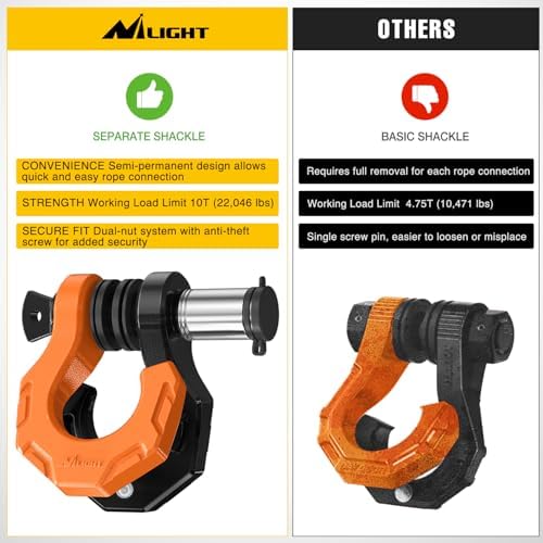 Nilight 2 Pack 3/4" D-Ring Separate Shackle 45,000 Lbs Break Strength | Includes 7/8" Lock Pin, Isolators and Washers Off Road Recovery, for Tow Strap Winch Truck Vehicle Black&Orange