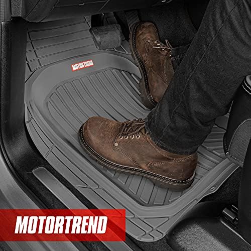 Motor Trend FlexTough Gray Floor Mats for Cars & Cargo Mat Full Set - All Weather Front & Rear Rubber Automotive Floors Mats & Cargo Liner for SUV, Car, & Van - Interior Trunk Mat & Floor Cover