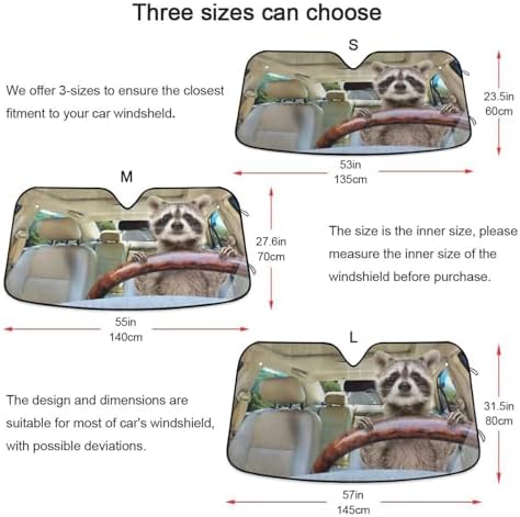 Funny Raccoon Driving Car Windshield Sun Shade Foldable UV Ray Sun Visor Protector Sunshade to Keep Your Vehicle Cool (55" x 27.6")