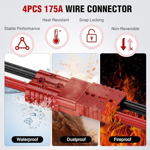 Nilight 175AMP 1/0AWG Anderson Connector 12V-36V Battery Kit 4 Pack Red