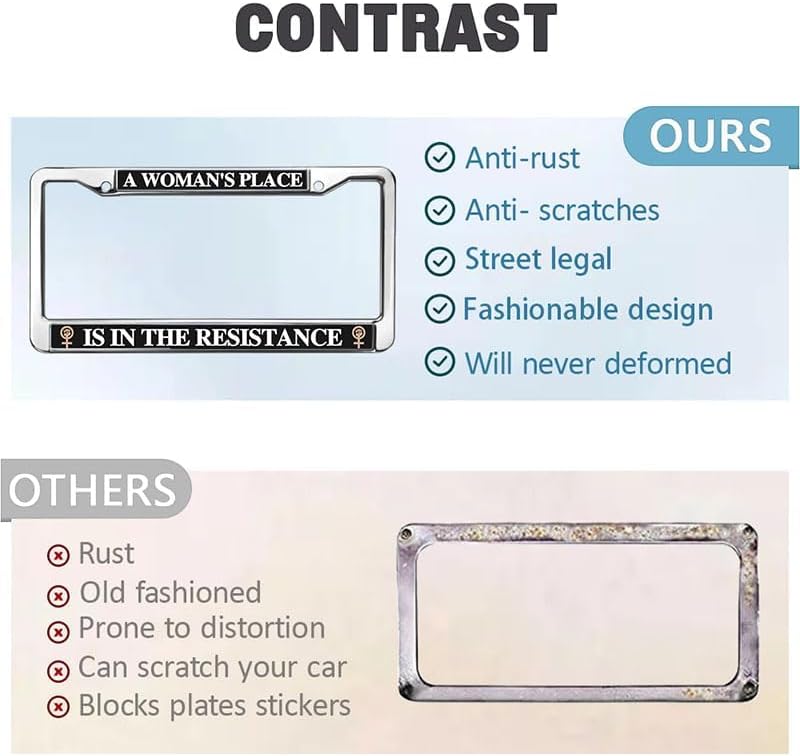 A Woman's Place is in The Resistance Black Car Chrome License Plate Frame Woman's Day Quotes Car Chrome License Plate Frame Woman's Day Quotes Personalized License Plate Frame
