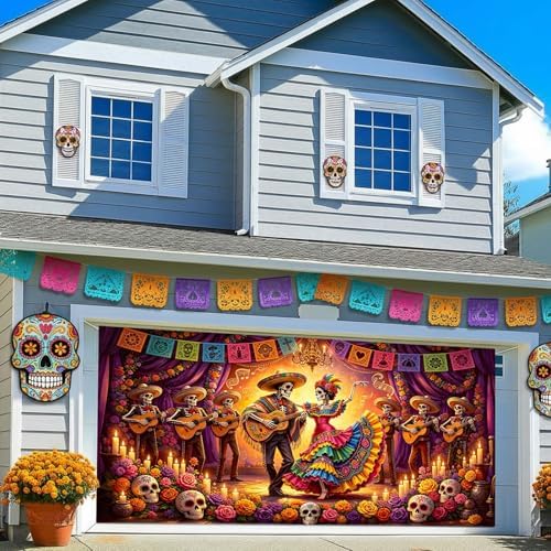13X6 ft Day of The Dead Garage Door Cover Decorative - Image 2