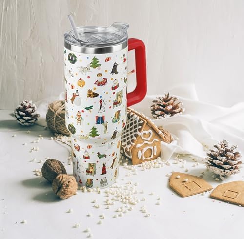 Christmas Tumbler 40oz Boston Terrier Corgi Xmas Dog Tumbler Winter Leak Proof Cups with Handle and Straw Insulated Water Bottle Coffee Travel Mugs Merry Christmas Decor Holiday Gifts (1PCS) - Image 2