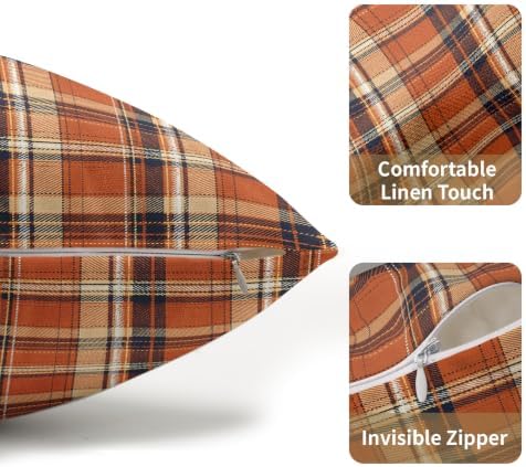 Fall Plaid Pillow Covers 12x20 Set of 2 Autumn Burnt Orange Scottish Tartan Square checked Outdoor Throw Pillows Covers Farmhouse Classic Decorative Farmhouse Cushion Case for Room Couch Sofa - Image 5