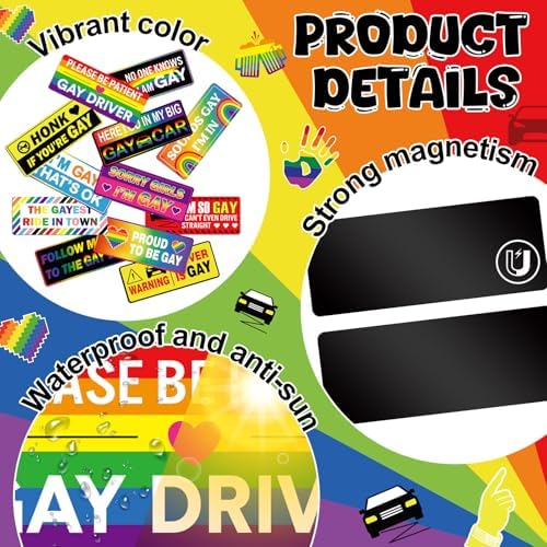 12 Pcs Funny Gay Car Magnets Bumper Prank Rainbow, Cute