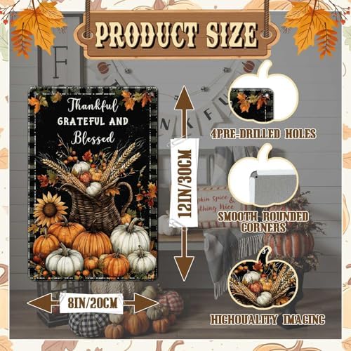 Fall Sign Thanksgiving Vintage Decor Thankful Grateful Blessed 8x12Inch - Image 2