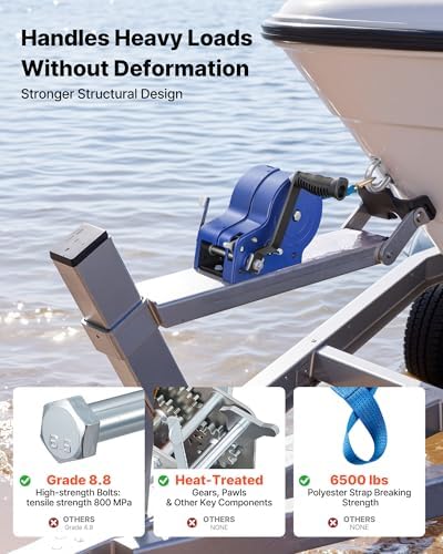 VEVOR Boat Winch, 3500 lbs Hand Winch, Heavy Duty Manual Rope Crank with 20ft Gray-Black Polyester Strap, Portable Two-Way Ratchet, Anti-Slip Handle Gear for Boat Trailer ATV Towing - Image 3