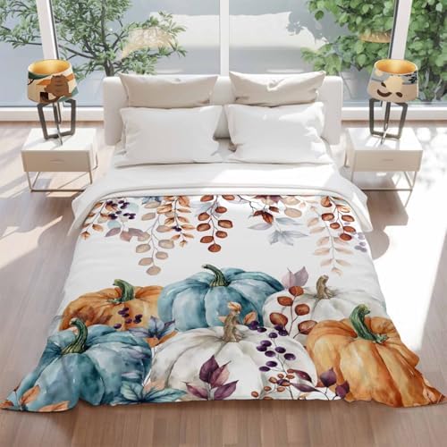 DecorLovee Orange Blue Pumpkins Fall Blanket 50"x60", Reversible Thanksgiving Throw Blanket for Couch/Bed, Vintage Maple Leaf Lightweight Soft Throw Blankets for Women, Warm Fuzzy Blankets for Winter - Image 5