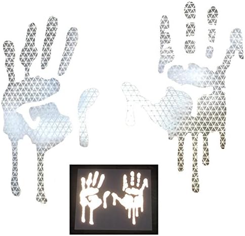 customTAYLOR33 High Intensity Grade Reflective Bloody/Dripping Hands Decals for Helmets, Windscreens, Rear Windows, Bumper Stickers (5 inches Height, White/Silver/Chrome)