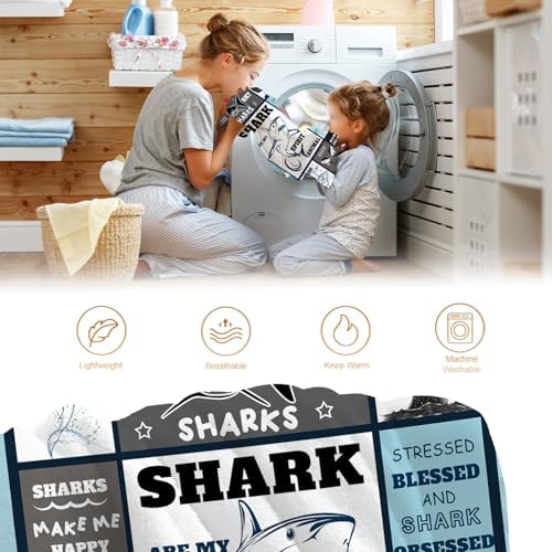 Ocean Shark Blanket Gifts for Adults Men Women Boys Girls Birthday Christmas Halloween Easter Father's Day Dad Husband Boyfriend Son Throw Blanket 60"x80" - Image 6