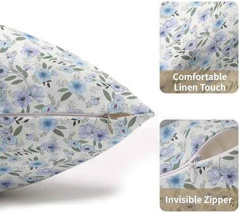 Light Blue Pillow Covers 12x20 Set of 2 Spring Floral Throw Pillow Covers Vintage Pillowcase Linen Decoration Farmhouse Soft Decorative Purple Green Cushion Case Couch for Indoor Outdoor Home Decor - Image 5