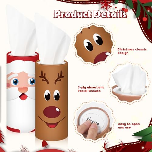 Hushee 10 Pcs Christmas Car Tissue Cylinders with 500 Facial Tissues(Santa) - Image 3