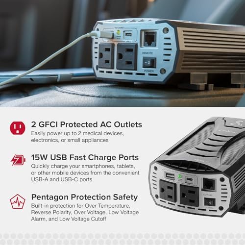 Cobra CPI400PSW Pure Sine Portable Power Inverter with Compatible Cobra CPIALCDG1 Remote Controller: 2 Grounded AC Outlets, 2 Fast Charge USB Ports, Remote On/Off, 4 Mounting Options, Black - Image 4