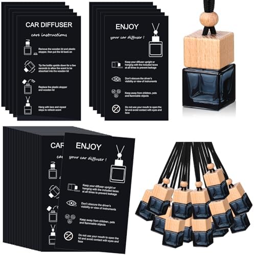 Boao 50Set Hanging Car Freshener Diffuser Bottle, Black Card Black Square