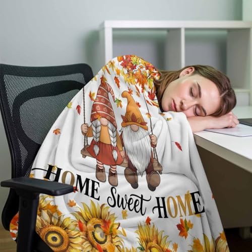 DecorLovee Orange Fall Blanket 40"x50", Reversible Gnomes Thanksgiving Throw Blanket for Couch/Bed, Maple Leaf Sunflower Lightweight Soft Throw Blankets for Girls, Warm Fuzzy Blankets for Winter - Image 7