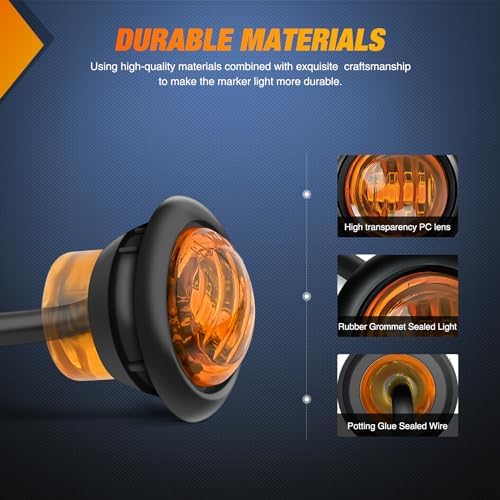 Nilight 3/4" Round Marker Light 10PCS Amber LED Clearance 2 Connectors