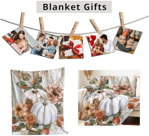 Fall Blankets and Throws White Pumpkin Print Blanket for Couch Bed Room Home Autumn Harvest Flannel Throw Thanksgiving Decor Gifts (49"x59") - Image 5