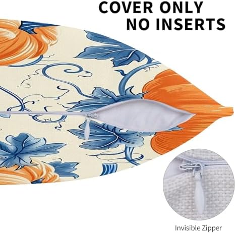 KiuLoam Blue and Orange Fall Pillow Covers 22x22 Inch Set of 2, Fall Decor Pumpkin Leaf Autumn Print Decorative Throw Pillows, Rustic Farmhouse Style Cushion Covers for Sofa Couch Bed Home Decor - Image 6