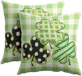 St Patricks Day Pillow Covers 16x16 Set of 2 Shamrock Clover Sage Green Throw Pillow Covers Spring Pillowcase Linen Farmhouse Decorative Buffalo Plaid Cushion Case Couch for Indoor Home Decor by Trongr