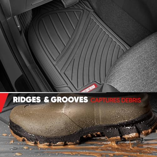 Motor Trend 3-Row Heavy Duty Rubber Floor Mats & Liners for Car SUV Van, Front 2nd & 3rd Row Durable Polymerized Latex Full Interior Protection, Extra-High Ridgeline Design, Gray
