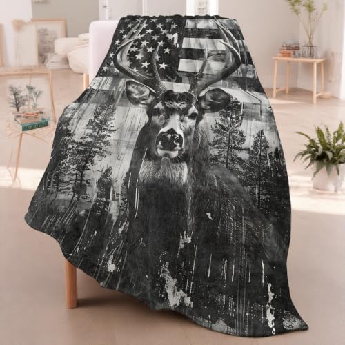 American Flag Deer Throw Blanket Gifts for Women Kids, 40x50in - Image 2