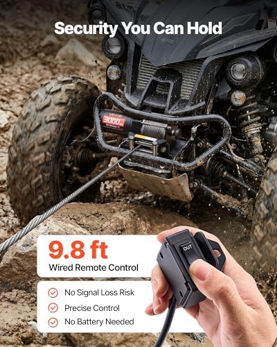 VEVOR 3000 lbs Electric Winch, 12V DC ATV/UTV Winch with Φ3/16 in x 39.4 ft Steel Wire Rope & Wired Remote Control, IP55 Waterproof, Aluminum Housing Fairlead Mount Plate for Towing ATV, Black - Image 4