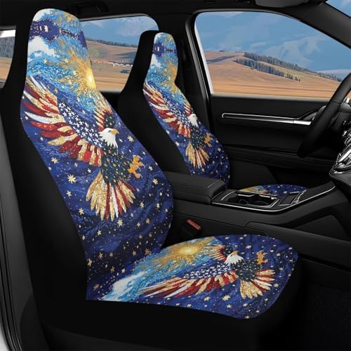 Bulopur Eagle American Flag Front Seat Car Covers Set of 2 Anti-Scratch Waterproof Auto Bucket Covers with Side Airbag Vehicle Cushion Cover Universal for Most Cars SUV Truck