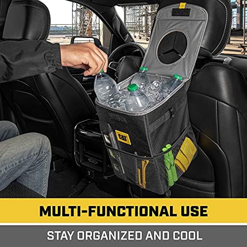CAT® Car Trash Can & Ice Cooler – 2.4 Gallon Hanging Organizer with Anti-Spill Lid, Leak-Proof Waterproof Liner, Multi-Use Vehicle Bin for Cars, Trucks, SUVs – Heavy-Duty Travel Accessory